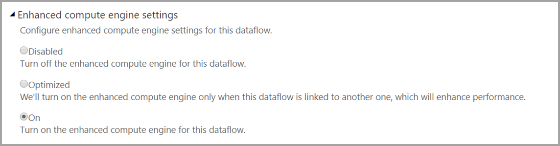 Στιγμιότυπο οθόνης των βελτιωμένων ρυθμίσεων μηχανής υπολογιστικής λειτουργίας με ενεργοποιημένη την επιλογή .