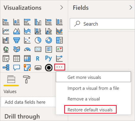 Screenshot of option to restore the visualization pane to default.