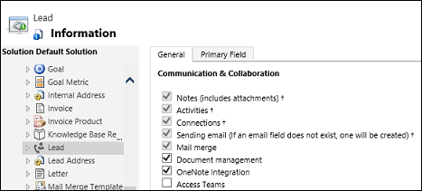 Επιλέξτε την ενοποίηση OneNote για μια οντότητα.