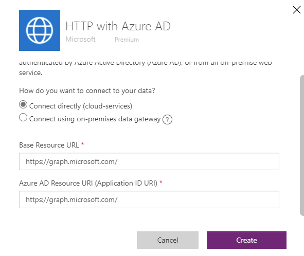 Δημιουργία σύνδεσης HTTP με Azure AD.