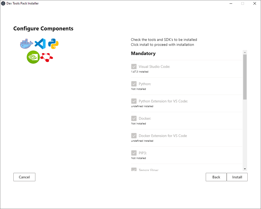 Installer screen showing available software packages.