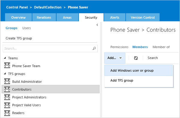 Addausertoateamprojectgroup Choose the project group and add members
