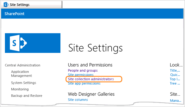 ALM_TFSPS_SiteCollectionAdmin Open Site Collection Administrators for PS 2013