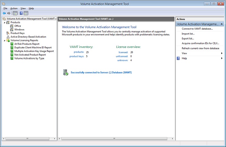 Screenshot of the VAMT user interface