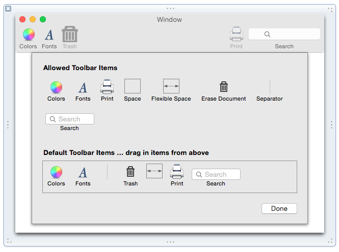 Using the toolbar customization dialog