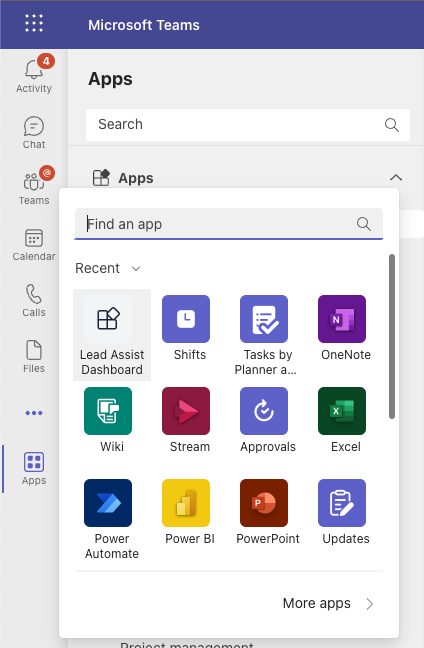 Microsoft Teams Lead Assistant Dashboard - Teams Add app installed