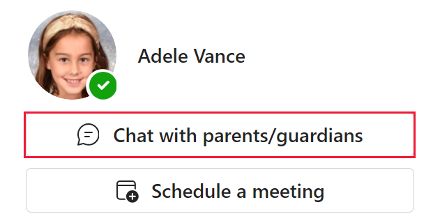 Screenshot showing the button in the Parents app to start a chat with the guardians of a learner.