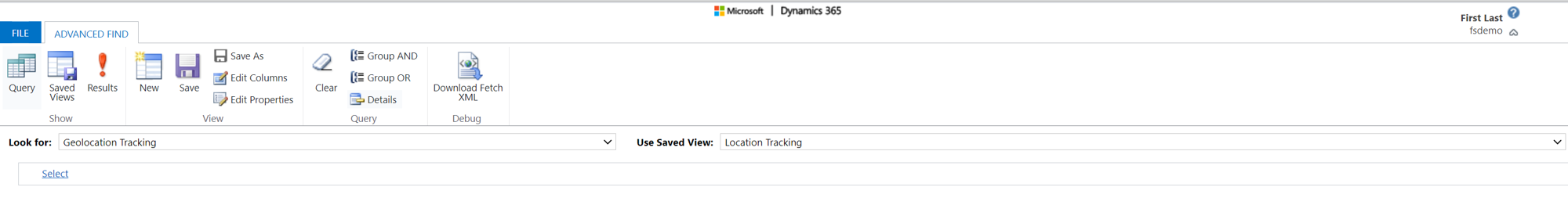 Screenshot of Advanced Find in Field Service.