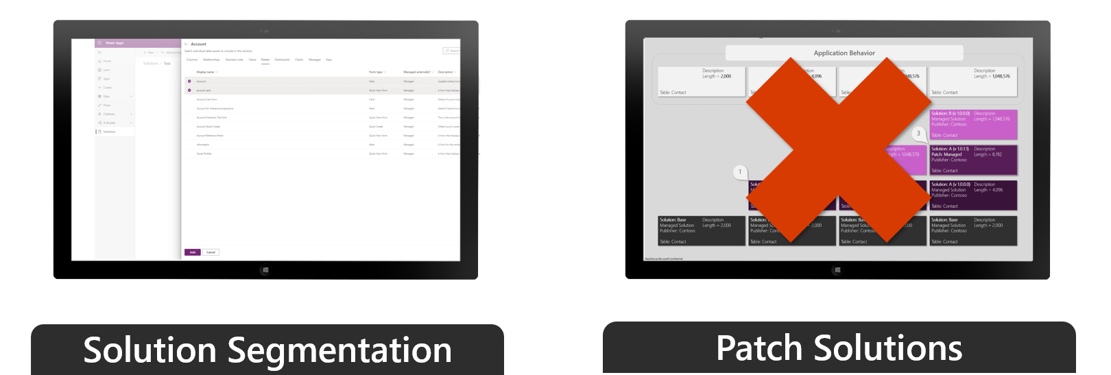 Screenshot of solution segmentation versus patch solutions.