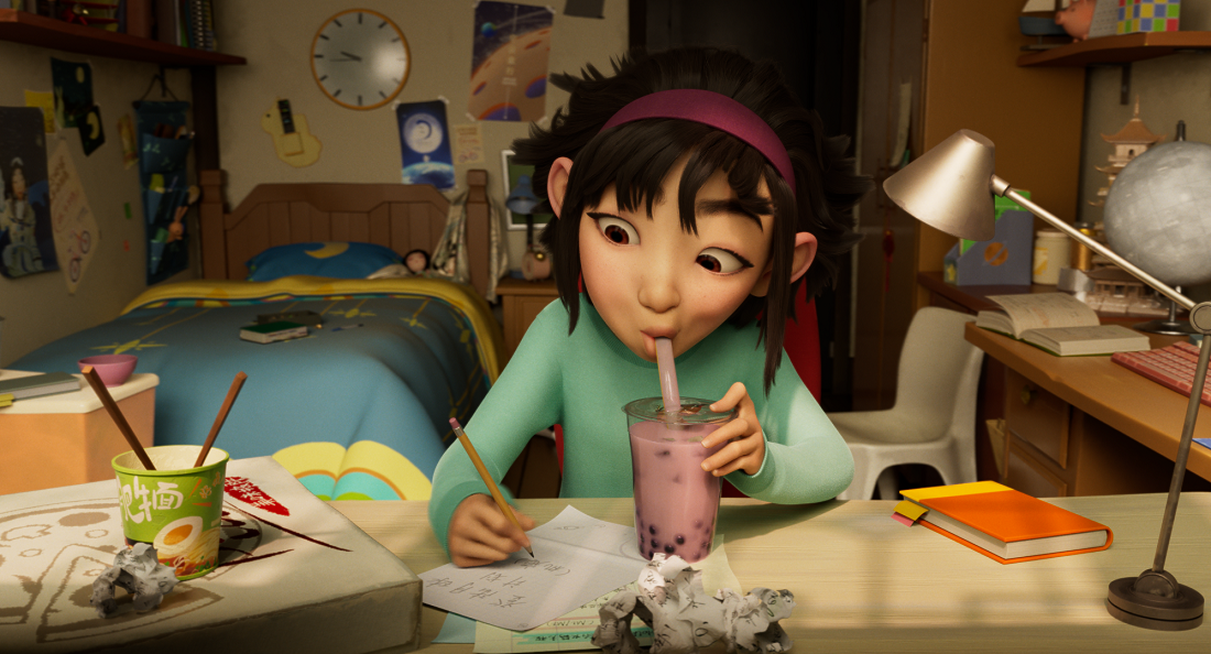 Image that shows the main character doing equations to build a rocket.