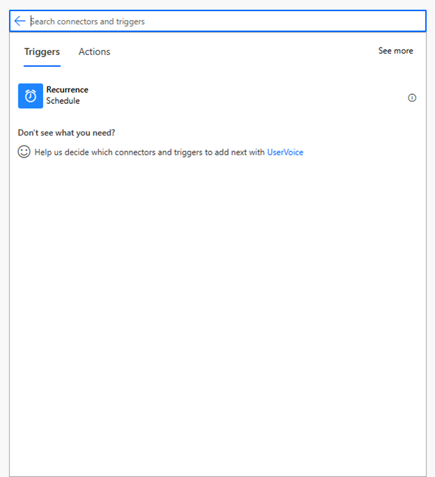 Recurrence search results display Recurrence Schedule on the Triggers tab.