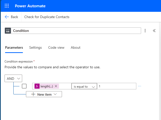 Screenshot of the condtion values.