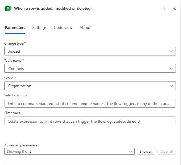 Screenshot of the trigger data.