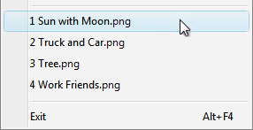 screen shot of menu items with numeric access keys