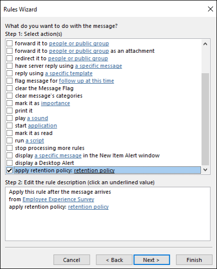 Rules configuration with option to apply retention policies.