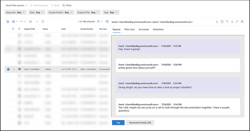 Conversation shown in the transcript file in the review set.