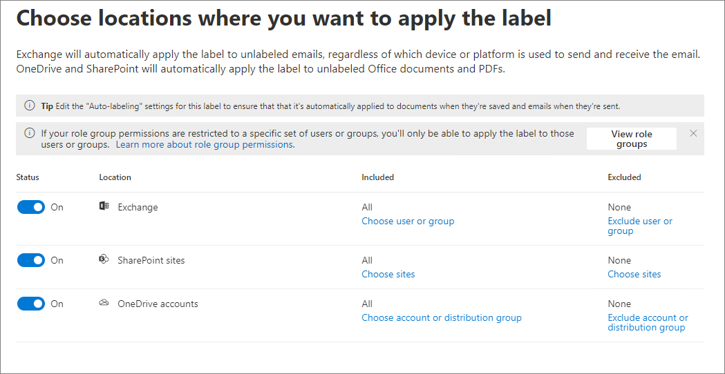 Choose locations page for auto-labeling configuration.