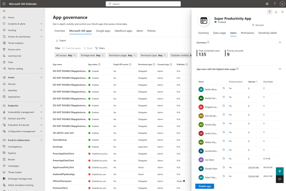 Screenshot of an Advanced Hunting page for users.