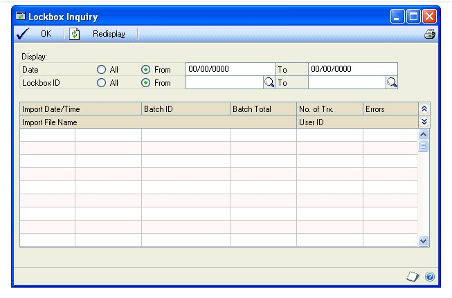 Screenshot of the Lockbox Inquiry window.