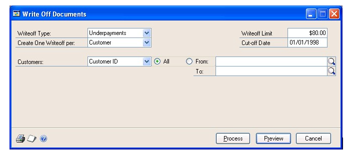 Screenshot of the window, showing example entries for an eighty dollar writeoff limit.