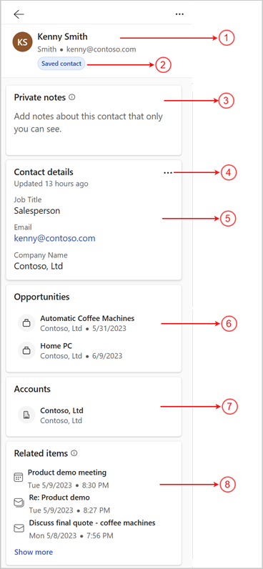 Screenshot showing anatomy of saved contact details.