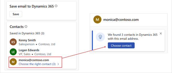 Screenshot showing to choose contact from CRM tab.