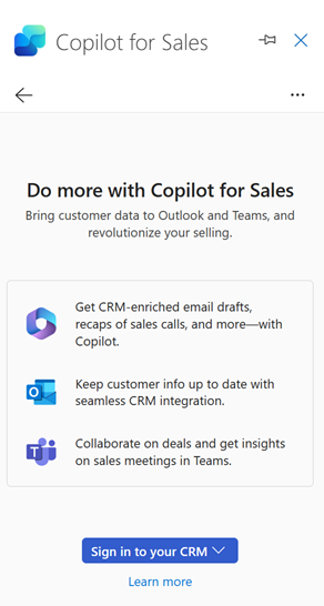 Screenshot showing sign in to your CRM button.