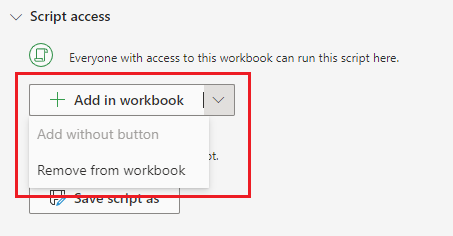 The 'Remove from workbook' option on the script details page.