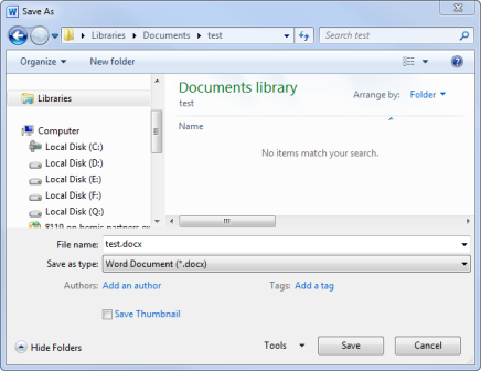 Screenshot of Save As in Microsoft Word.