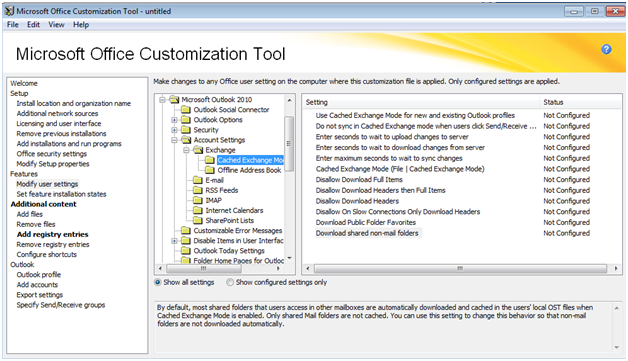 Screenshot shows the setting in the Outlook OCT.