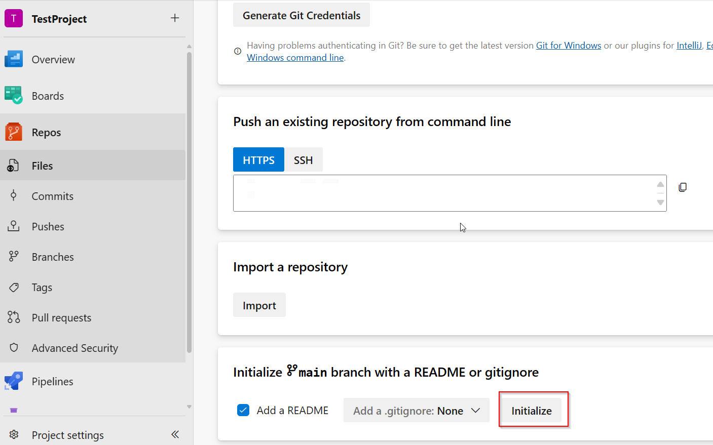 Screenshot showing how to initializa a new branch.
