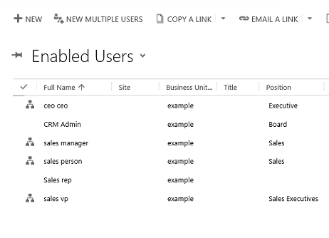 Screenshot that shows enabled users with assigned positions.