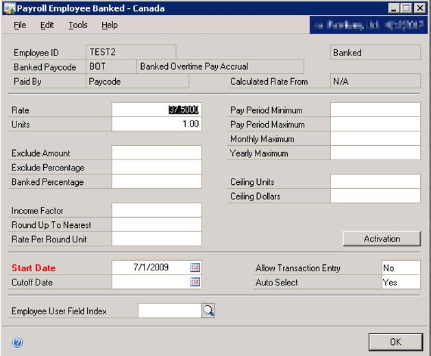 Screenshot of the banked paycode BOT detail.