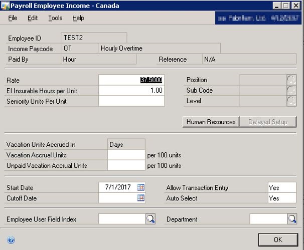 Screenshot of the income paycode OT detail.