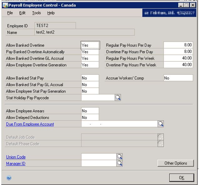 Screenshot of the setting details of payroll employee control.