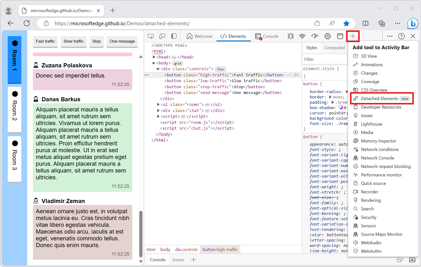 Open the Detached Elements tool