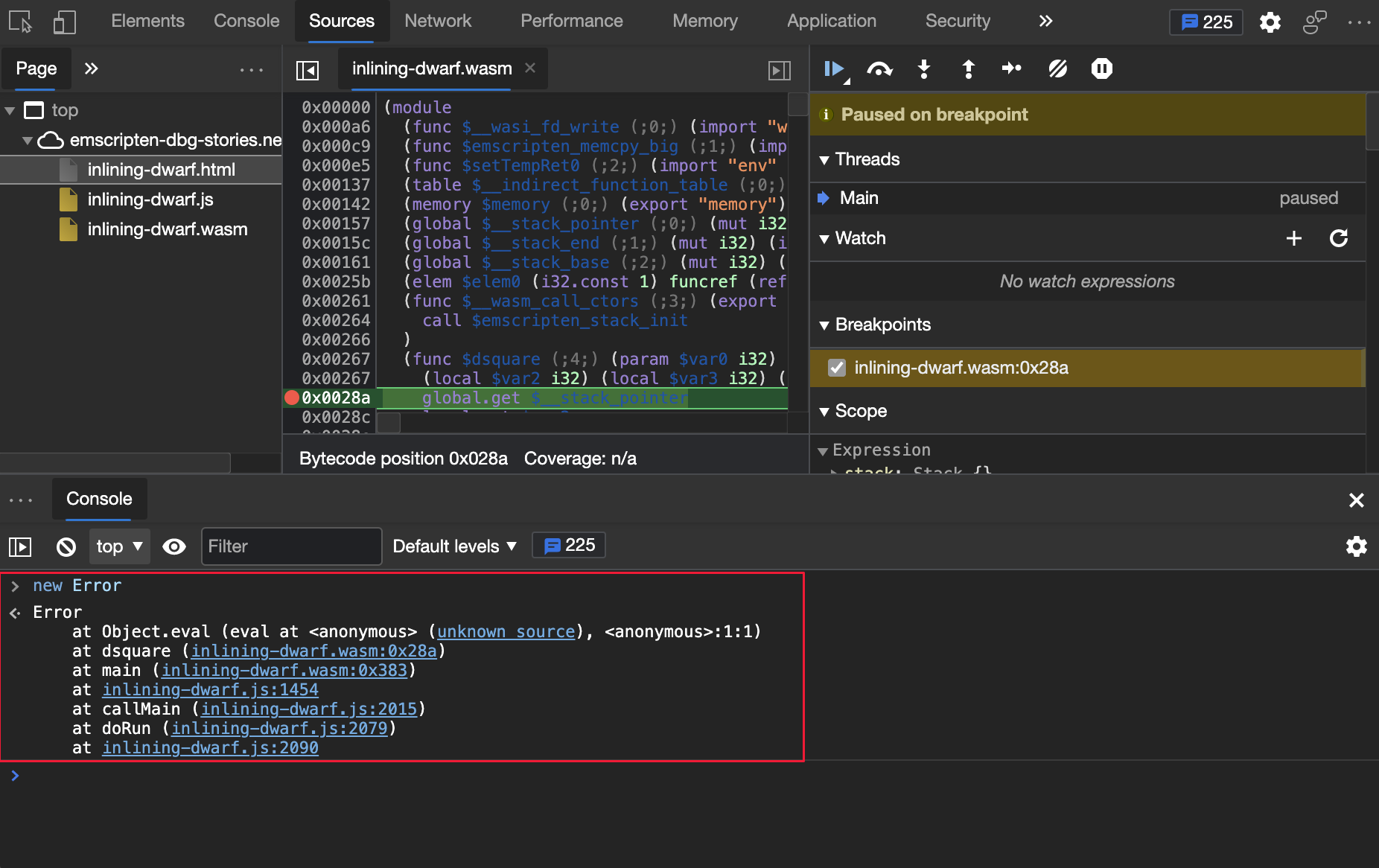 Proper error stack traces for Wasm debugging