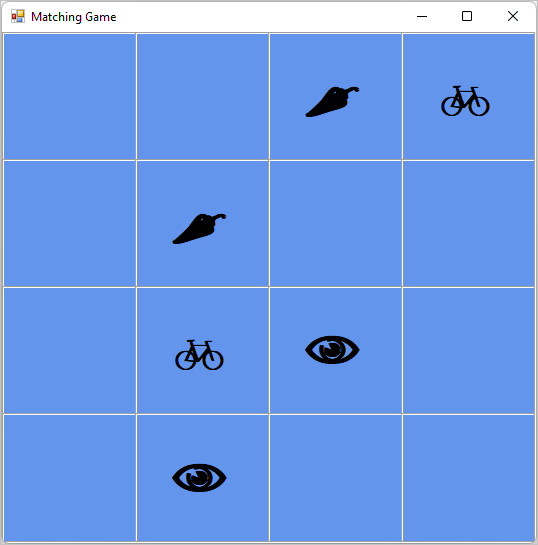 Screenshot shows the game that you create, with several matching icons displayed in a grid.