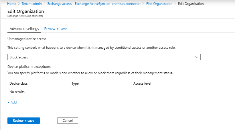 Example screenshot of the Edit Organization workflow for advanced settings