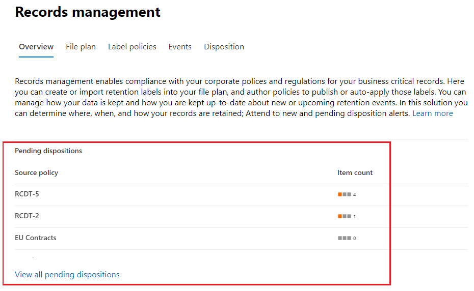 Pending dispositions in Records management overview.