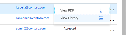 View History context menu for a user