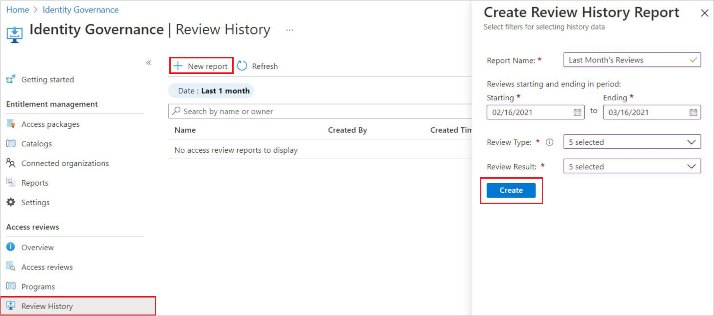 Access Reviews - Access Review History Report - Create