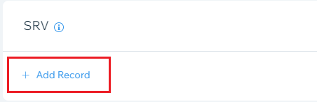Screenshot of where you select Add a record to add an SRV record.