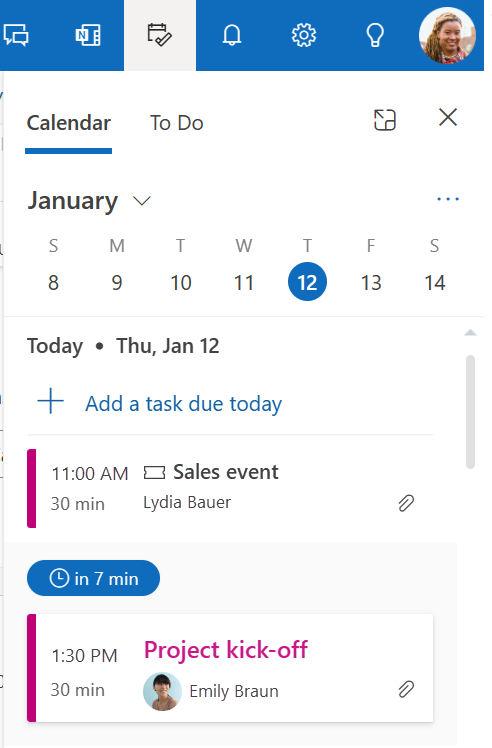 Screenshot of the My Day tab in Outlook.