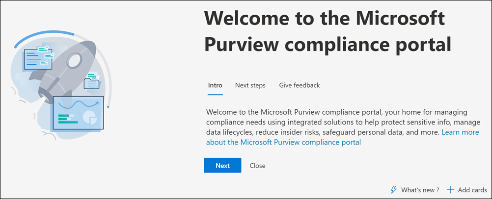 Microsoft Purview compliance portal intro.