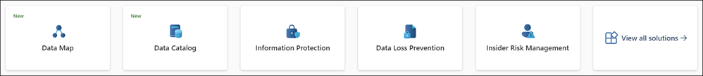 Microsoft Purview portal solution cards.