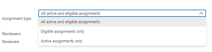 Reviewers list of assignment types screenshot.