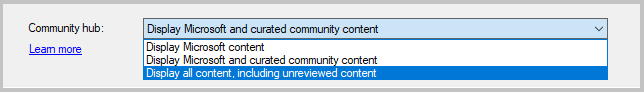 Hierarchy settings for allowed content sources for the Community hub