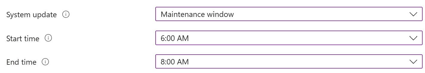 Screenshot that shows the system update setting with a maintenance window for Android Enterprise devices in the Microsoft Intune admin center.