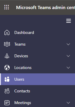 Shows selecting users in the Microsoft Teams admin center.